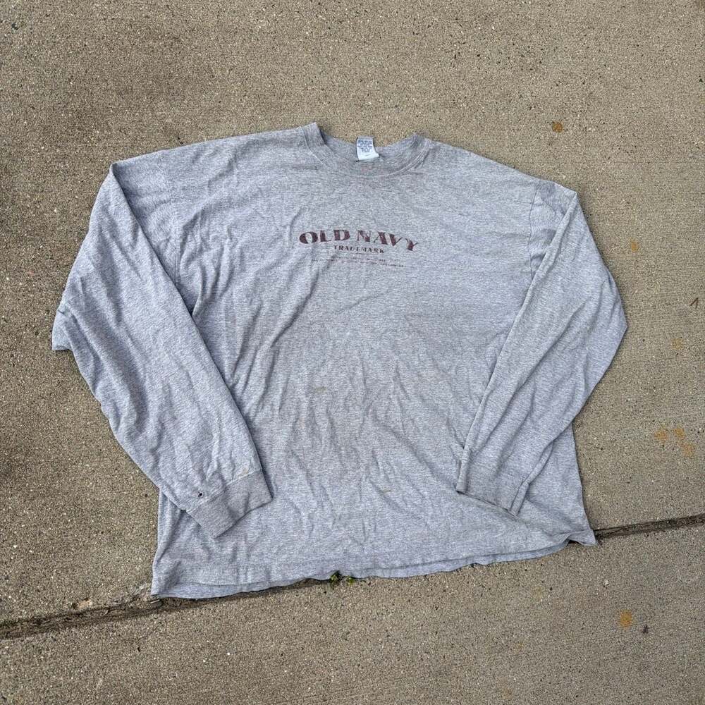 Vintage Old Navy Trademark Long Sleeve Graphic T-Shirt Gray XL
